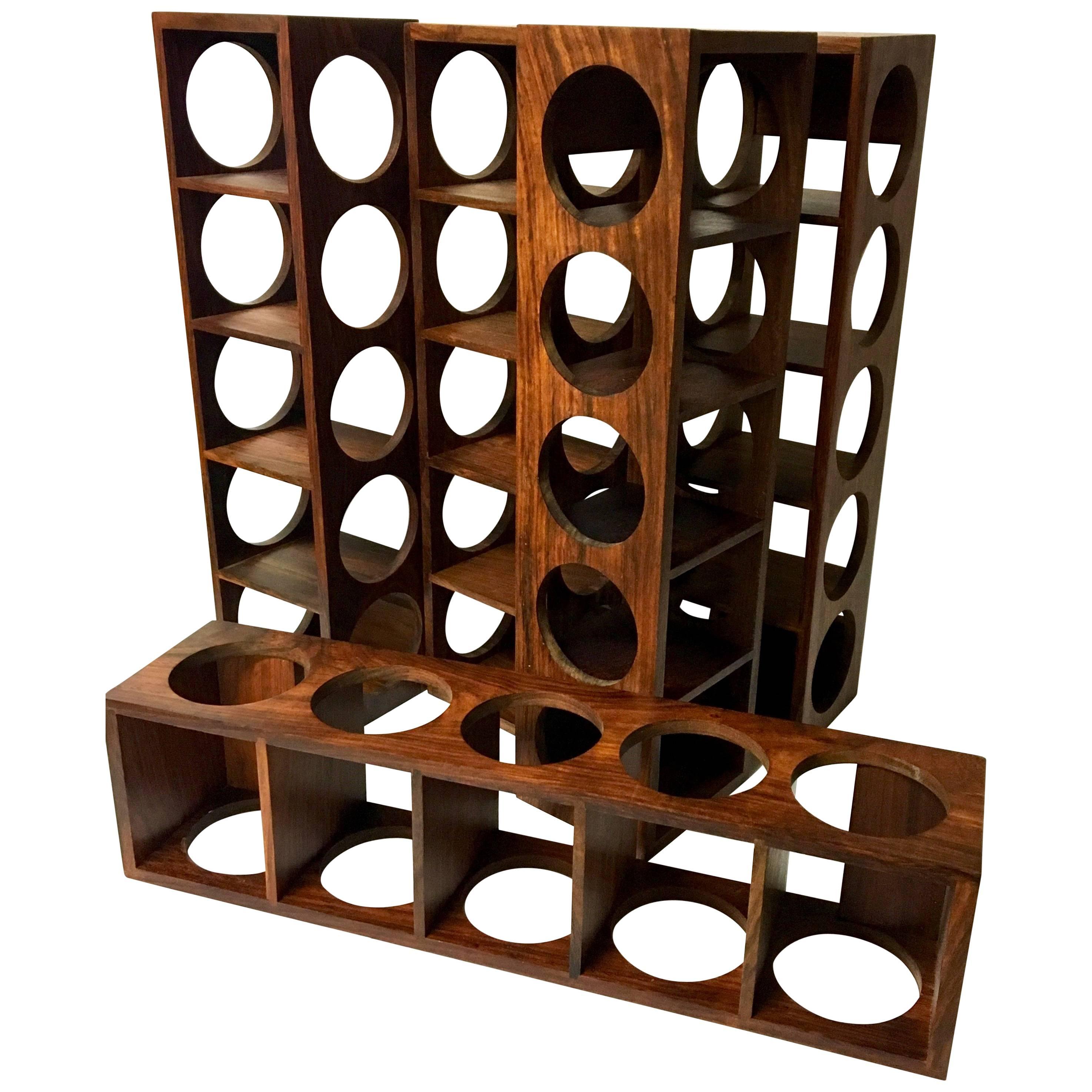 Danish Modern Five Bottle Solid Rosewood Wall-Mounted Wine Racks