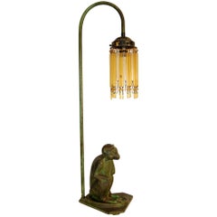 Late 19th Century Steel Figure of Monkey Table Lamp Base with Amber Glass Drops