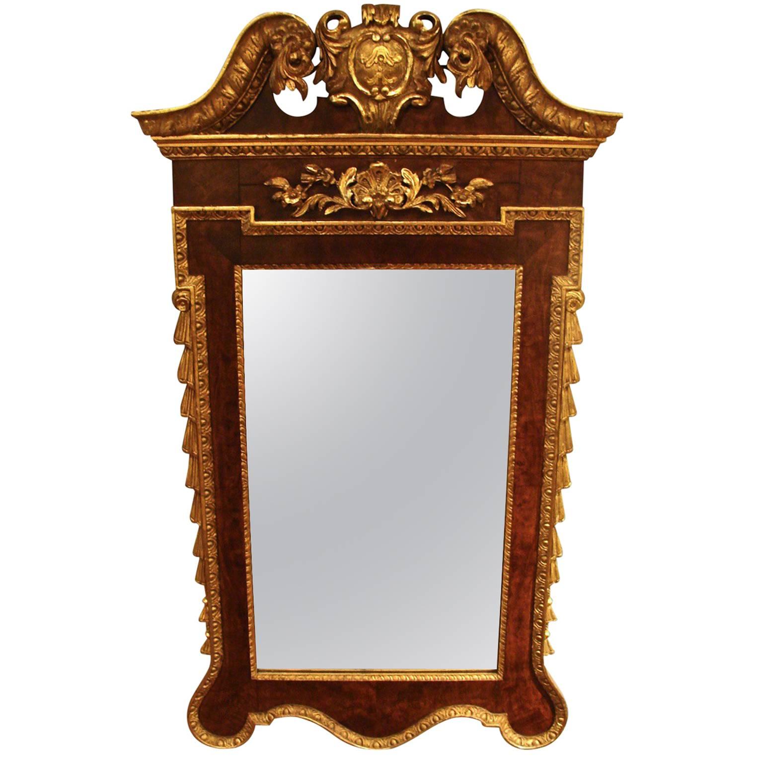 George III Walnut Parcel-Gilt Mirror
