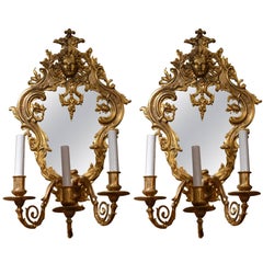 Pair of Antique French Bronze Doré Louis XIV Wall Sconces