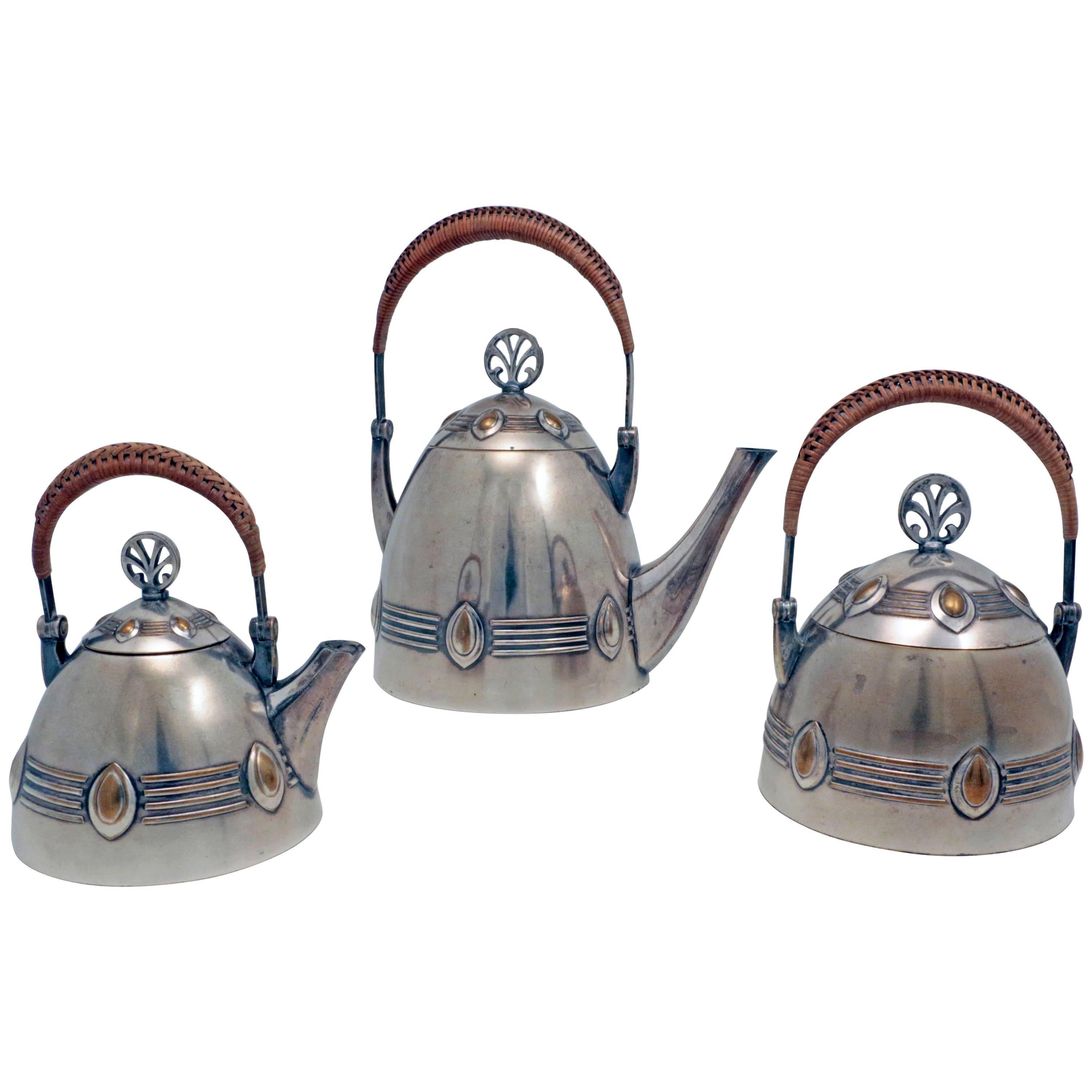 Unusual and Stylish Art Deco WMF Three-Piece Tea Service