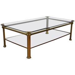 Spanish Brass and Glass Two-Tier Coffee Table, 20th Century