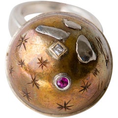 Heavenly Sphere Bronze Silver Platinum Gold Ring with 18 point Diamond 3