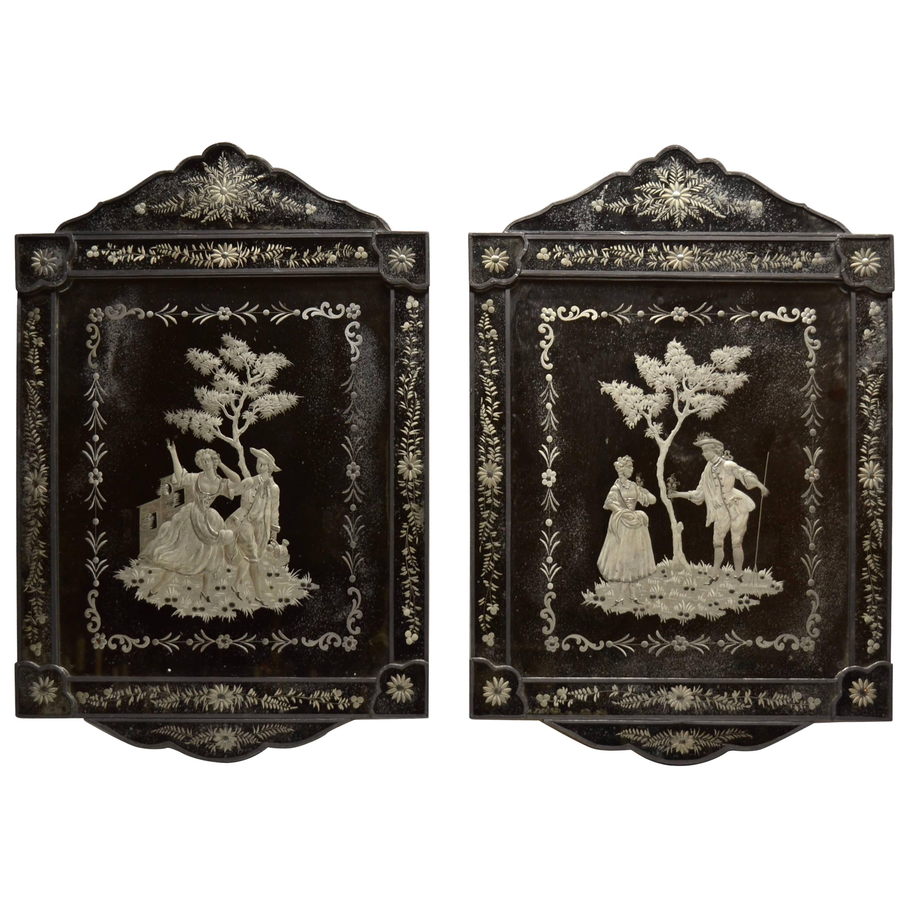 Pair of Venetian Mirrors Delicately Engraved