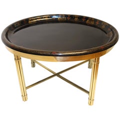 Antique Large 19th Century Black Oval Papier Mâché Tray Coffee Table, English