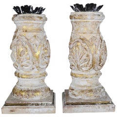 Carved Giltwood and Gesso Candleholders with Iron Candle Cups