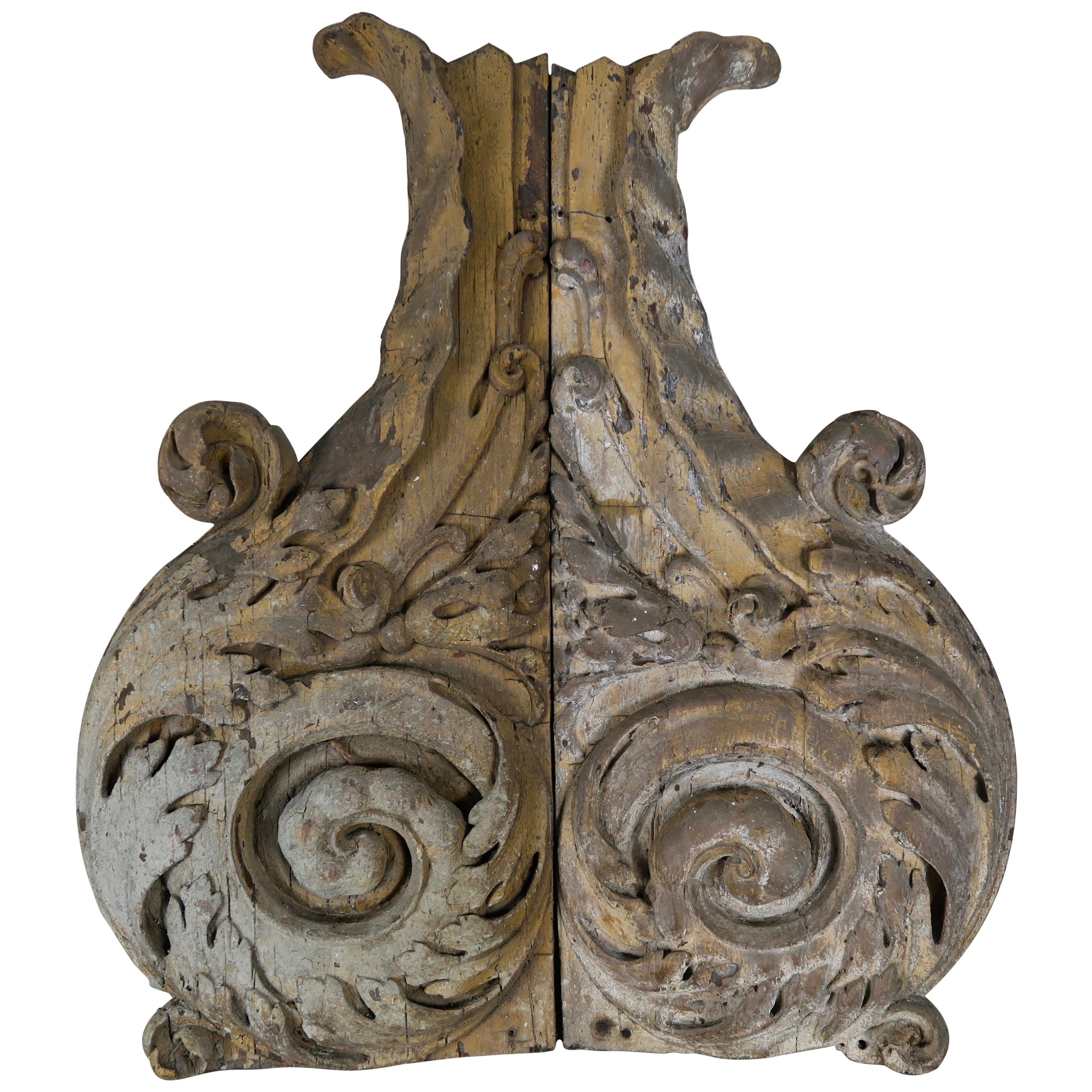 Pair of Carved Scrolled Acanthus Leaf Decor