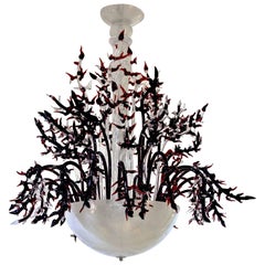 1980s Modern Italian White Murano Glass Chandelier with Organic Coral like Decor 5