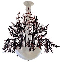 1980s Modern Italian White Murano Glass Chandelier with Organic Coral like Decor