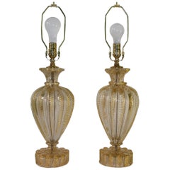 Mid-Century Murano Italian Glass Lamps with Gold Flakes 8
