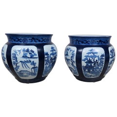 Pair of Blue and White Chinese Planters