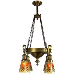 Antique Brass Shower Fixture with Mica Shades