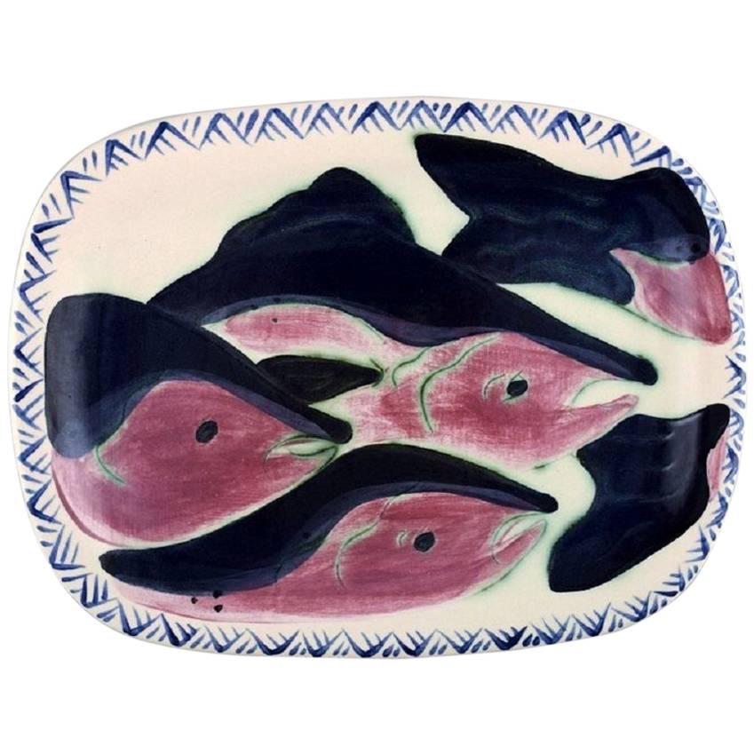 Kate Maury Unique Ceramic Dish Decorated with Fish, 2001, Alaska For Sale