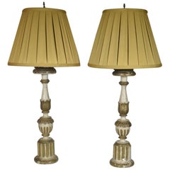 18th Century Pair of Italian Fluted Candlestick Lamps