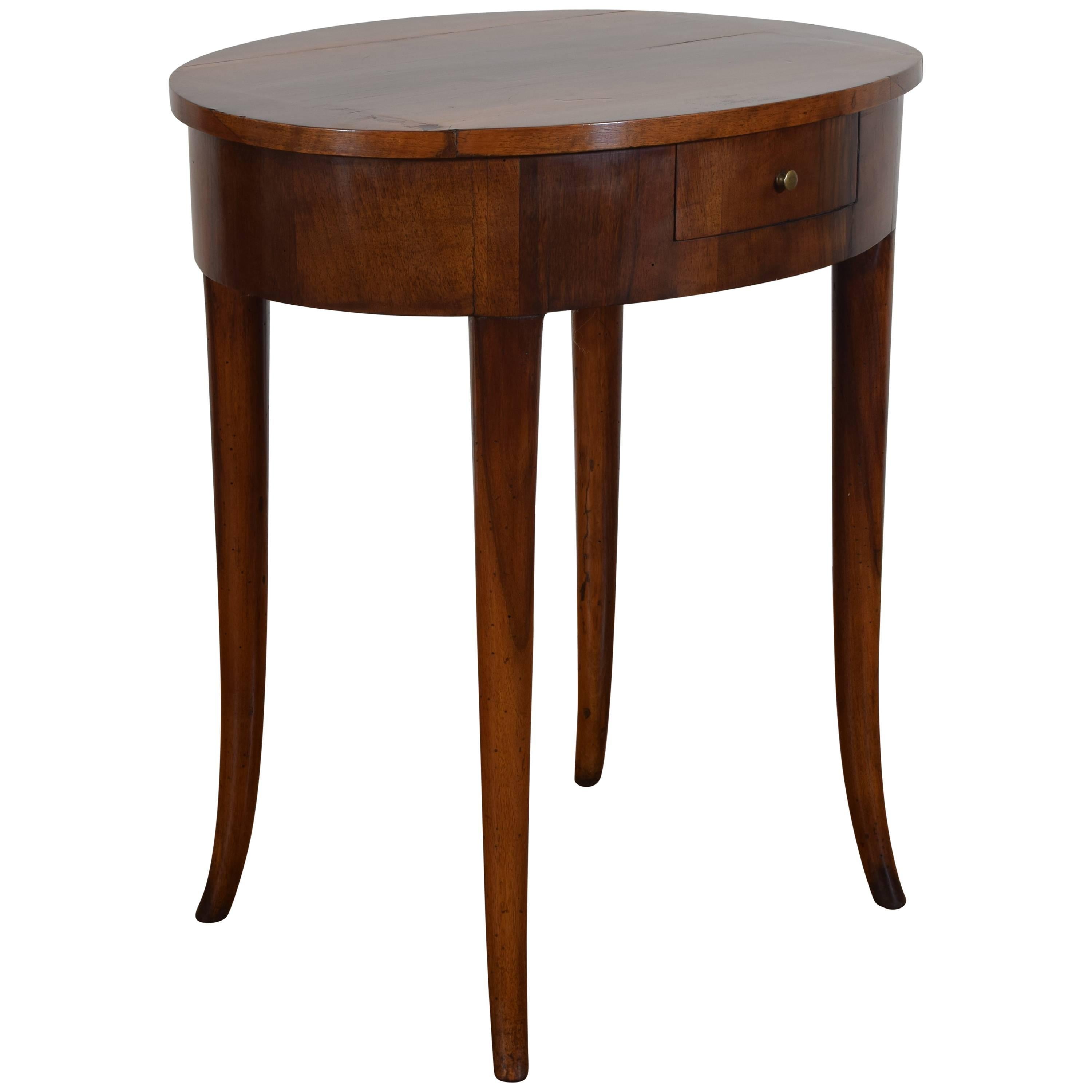 Italian Neoclassical Walnut Oval One Drawer Side Table, 19th Century