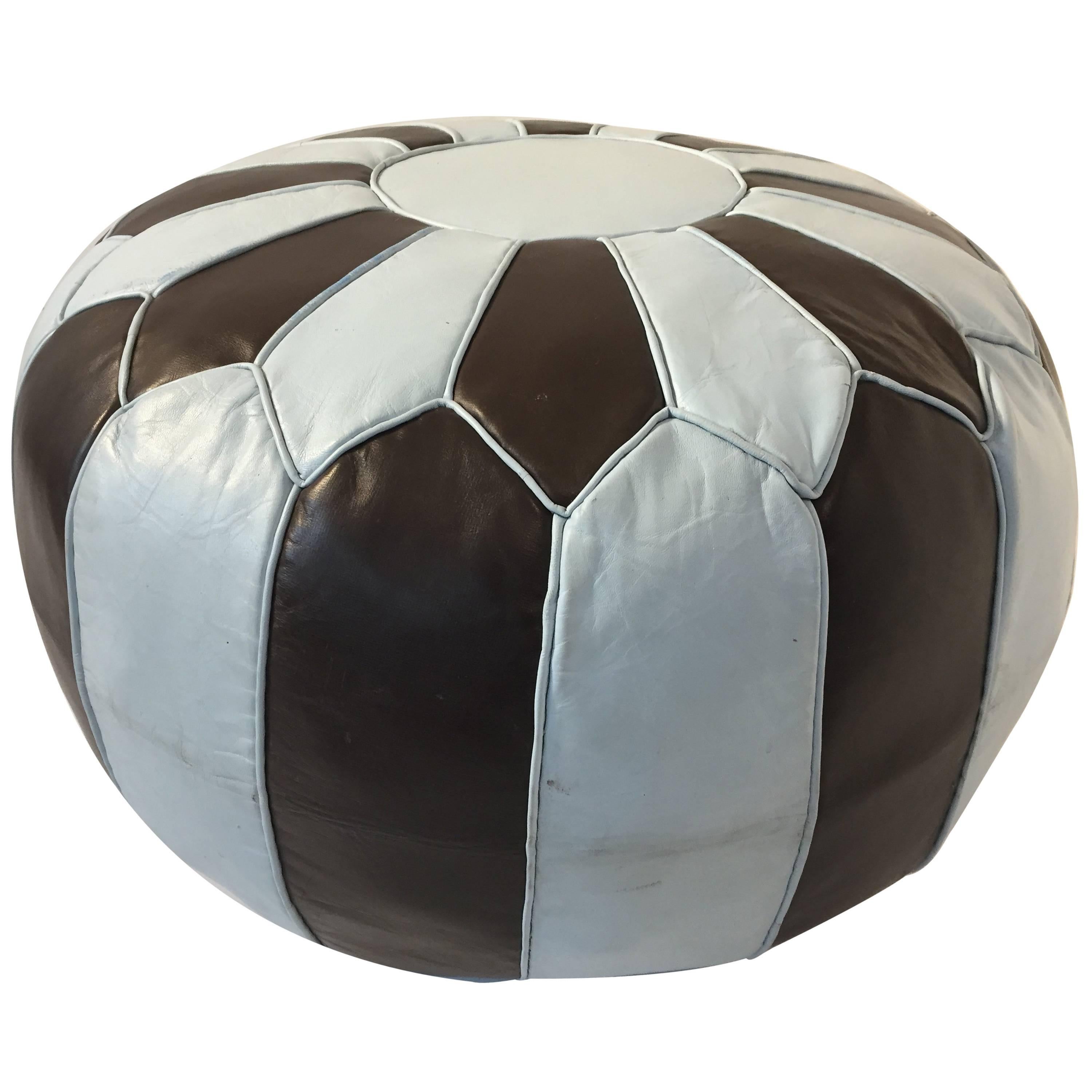Moroccan Round Leather Pouf Hand-Tooled in Marrakesh For Sale