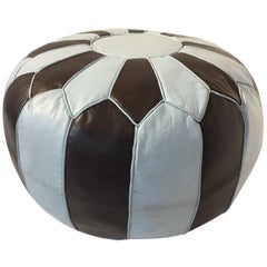 Vintage Moroccan Round Leather Pouf Hand-Tooled in Marrakesh