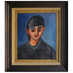 Vintage Oil Paining of a Boy by Artist Aaron Bohrod, circa 1940