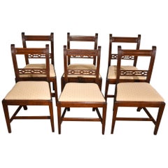 Good Set of Six Regency Period Mahogany Lattice Back Reeded Dining Chairs