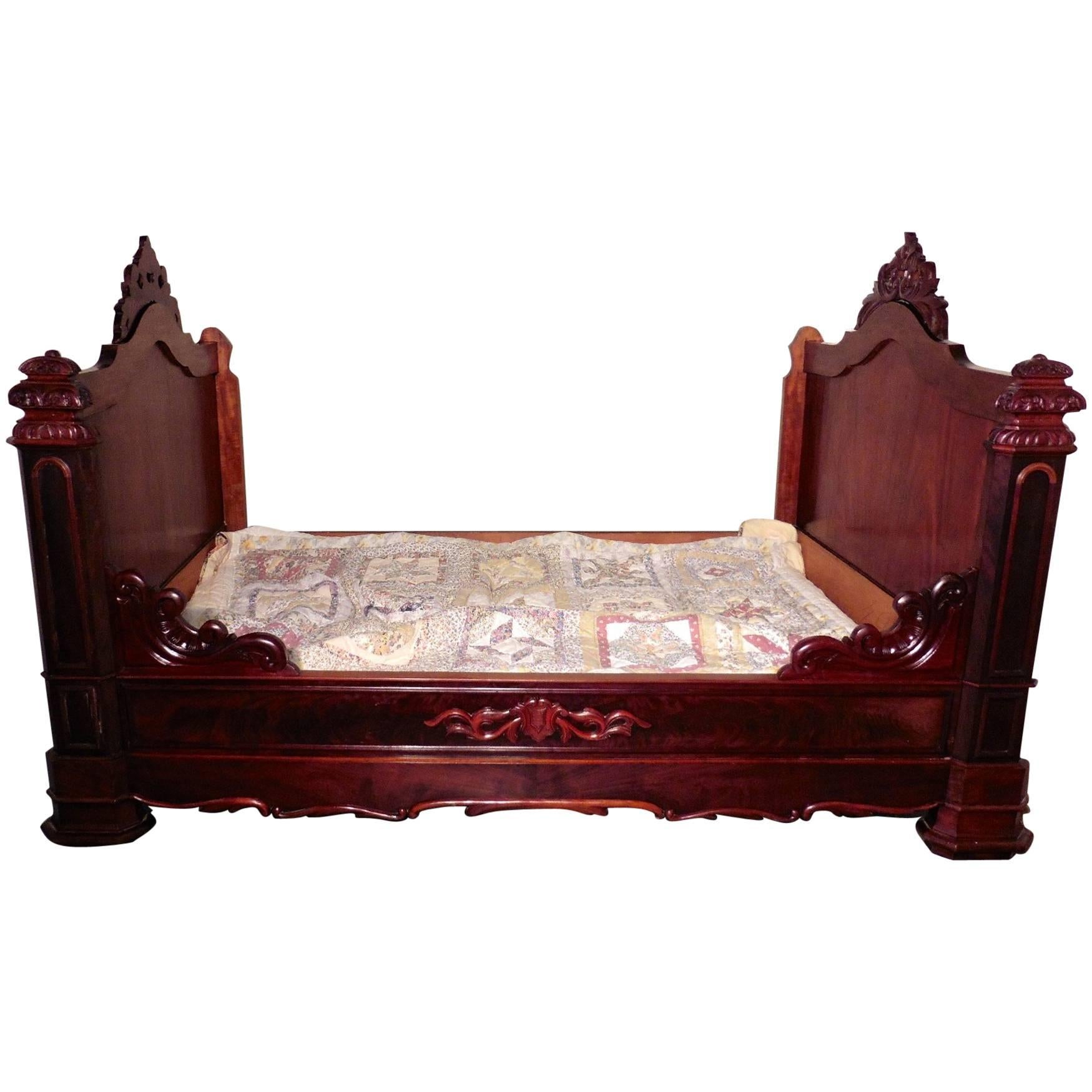 French Flame Mahogany and Walnut Sleigh Bed or Empire Style Daybed