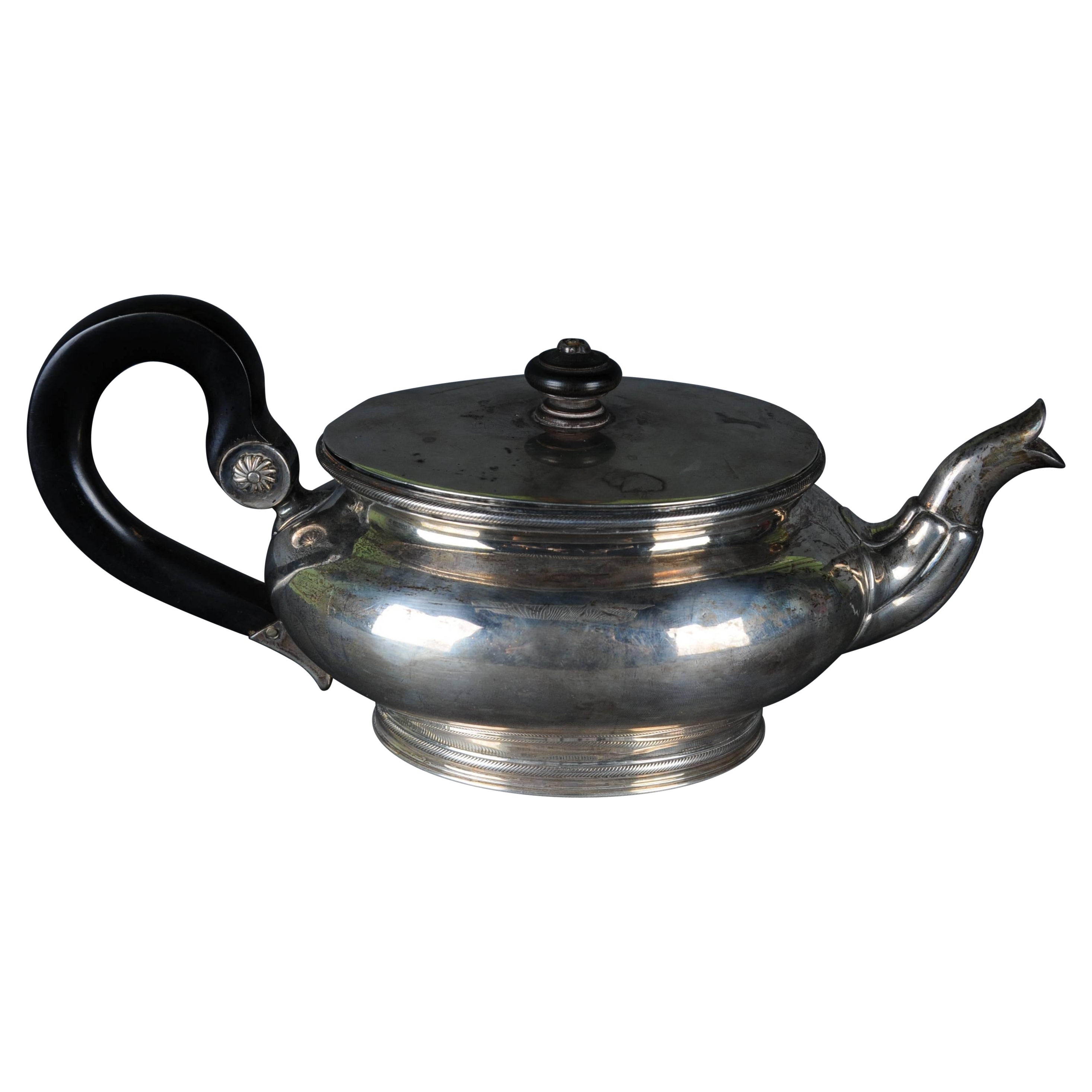 Beautiful Antique Silver England Tea Pot with Wood mount For Sale