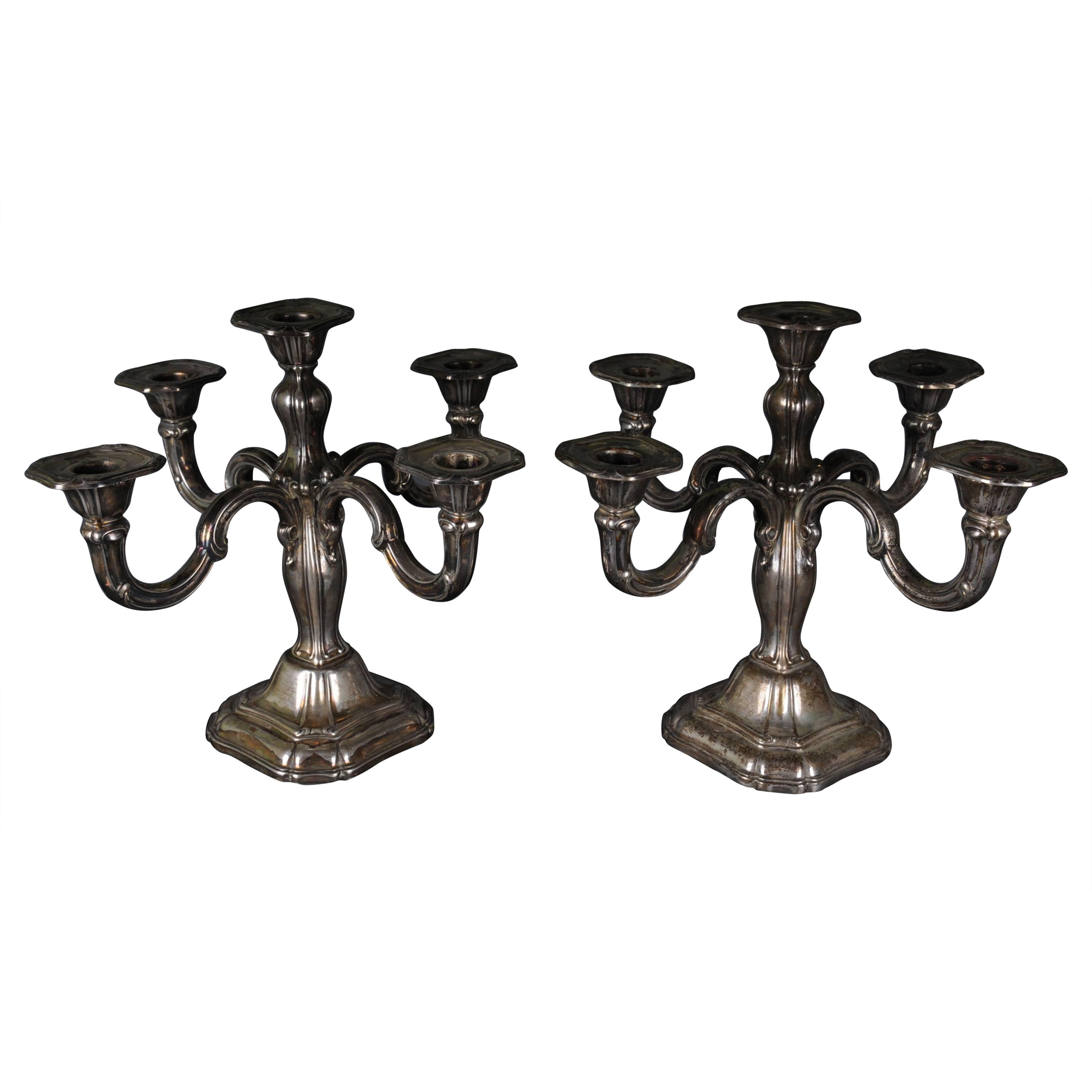 2 High-Quality Silver Candlesticks 5-armed 830 Germany  For Sale