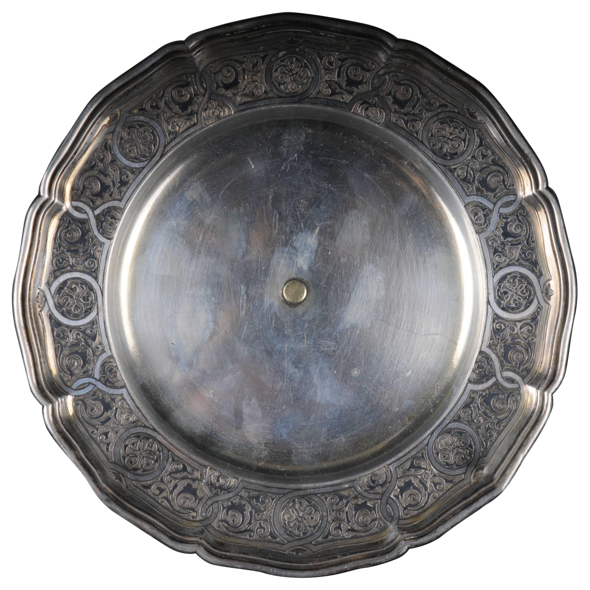 Antique Russian plate 84 Silver edge decoration Viktor Sawinkow 875 Silver For Sale