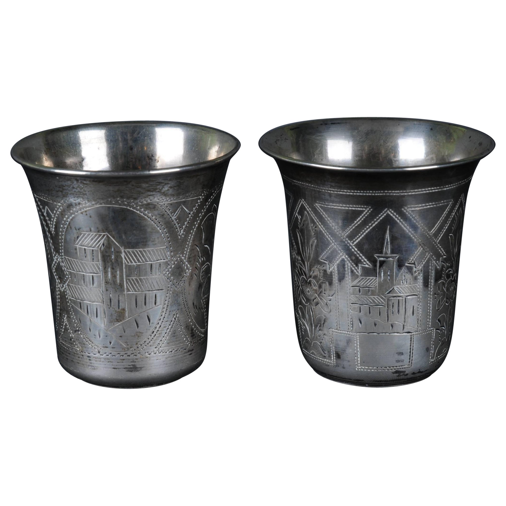 2 Taza Antigua 84 Plata Rusa Viktor Sawinkow Flores Ciudad 875er Plata