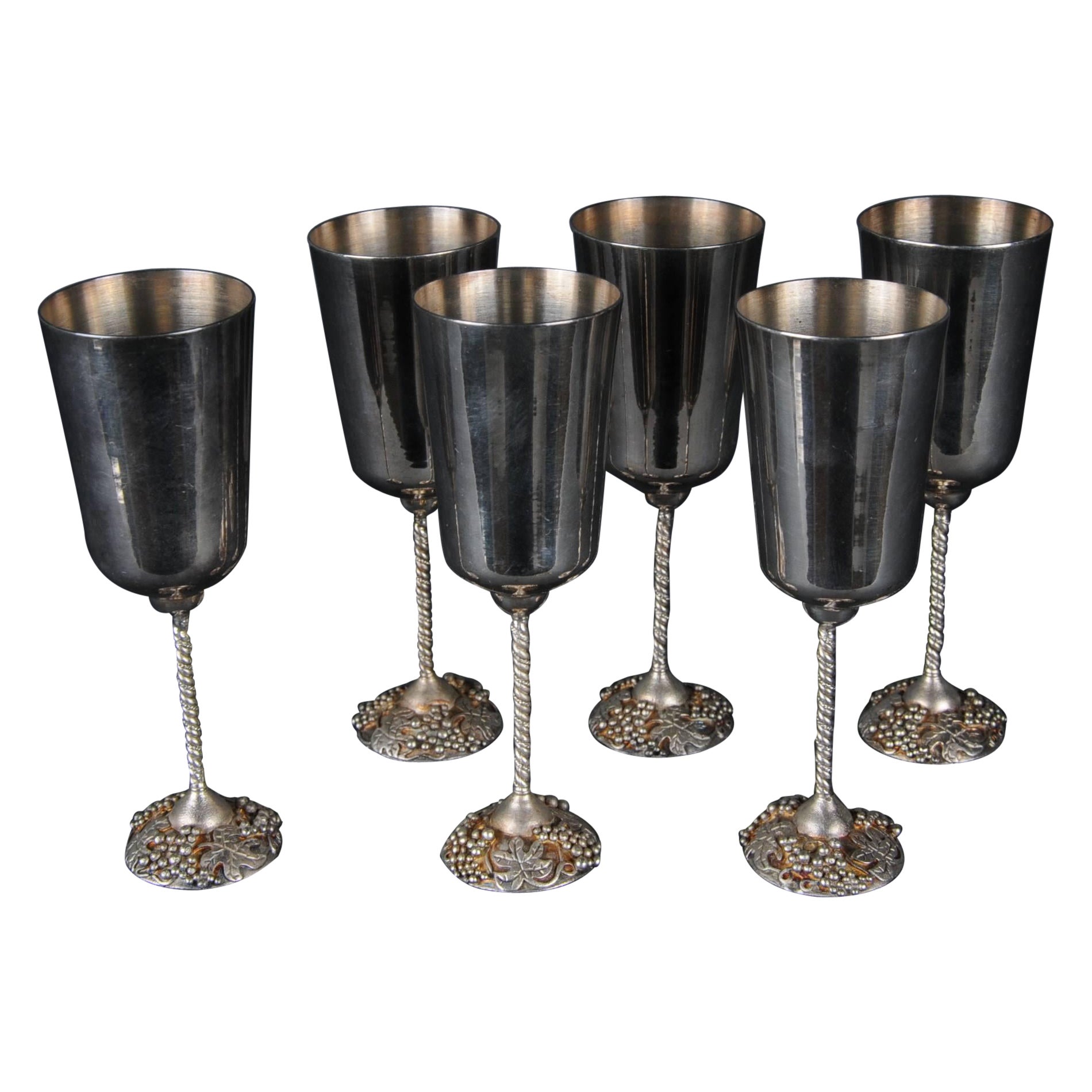 6 Hochwertige Silber Spanien Kelch Cup Miniatur Kunststoff Trauben & Blätter  im Angebot