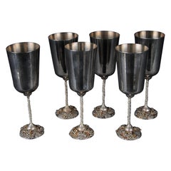 Antique 6 High-Quality Silver Spain Chalice Cup Miniature plastic grapes & leaves 
