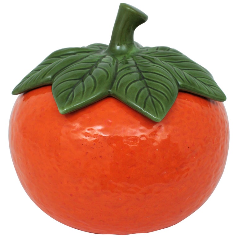 Large Portuguese 1960s Orange Majolica Glazed Ceramic Soup Tureen or