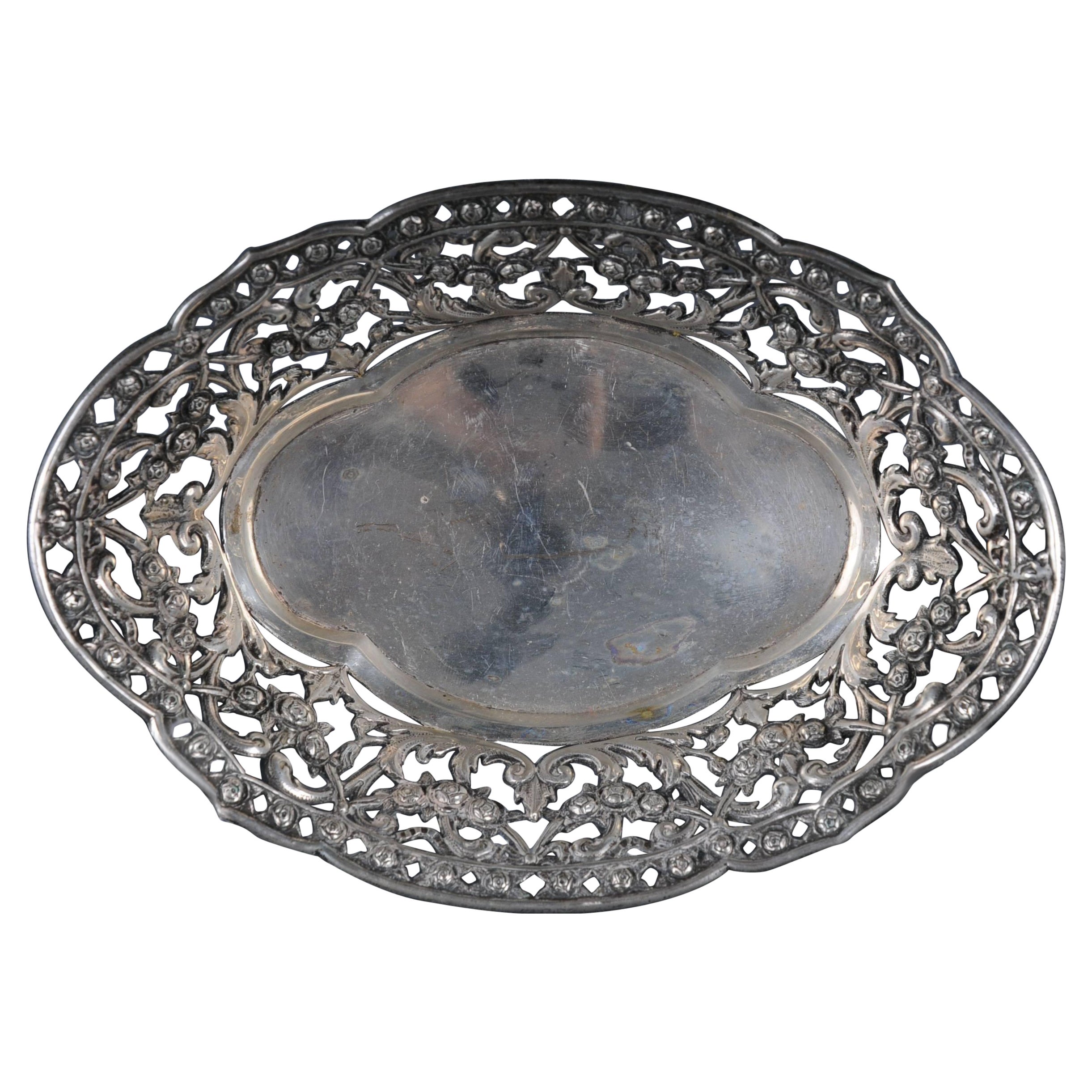 Antique 800 Silver Bread Basket bowl Germany Flowers For Sale