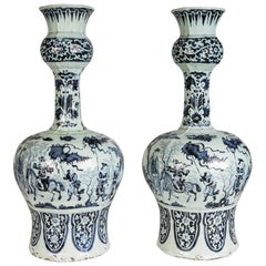 Large Pair Antique Delft Blue and White Vases Made circa 1700-1720