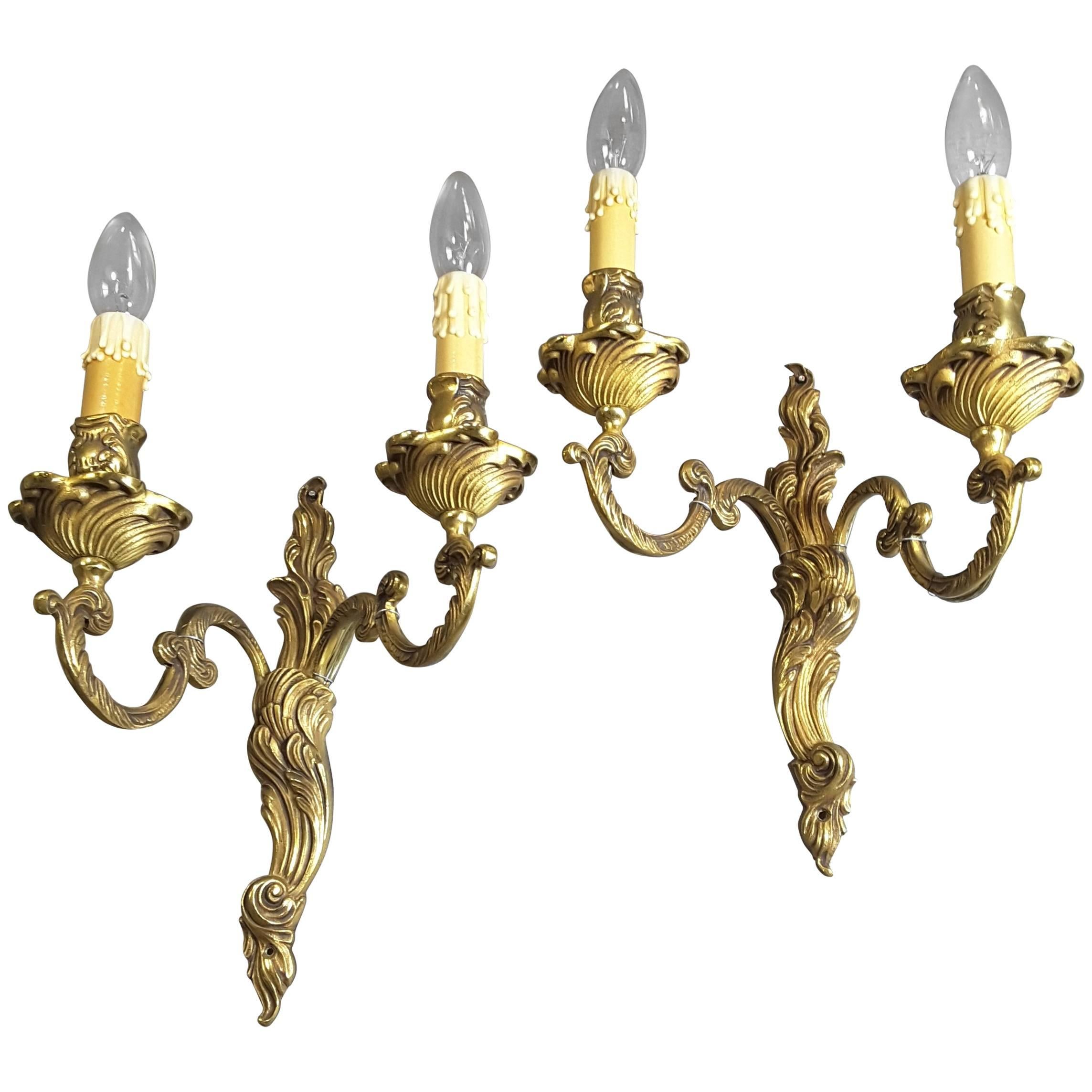Pair of Large Brass Gilt Wall Sconces For Sale