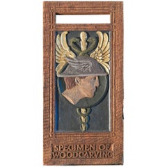 "Mercury and Caduceus," Art Deco Sculpted and Painted Advertising Panel