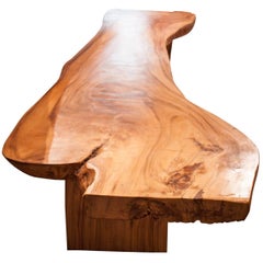Contemporary Wooden Bench, Solid Mahogany Wood