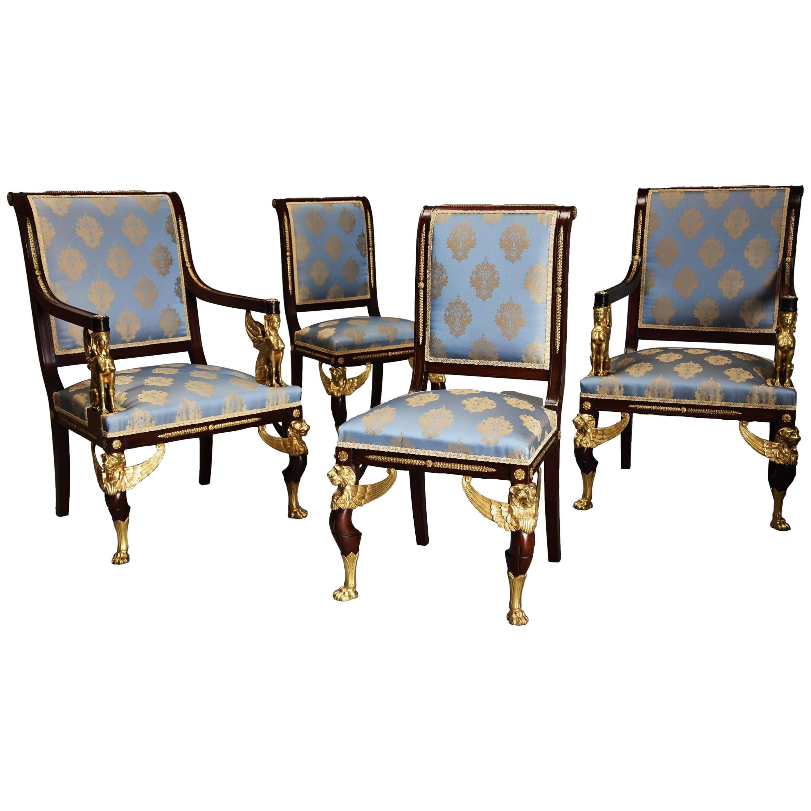 Late 19th Century Set of Four English Mahogany Chairs in the French Empire Style For Sale