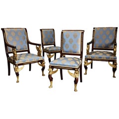 Late 19th Century Set of Four English Mahogany Chairs in the French Empire Style