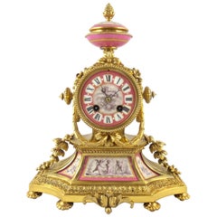 Fine French Japy Freres Gilt Ormolu Bronze and Sèvres Porcelain Mantle Clock