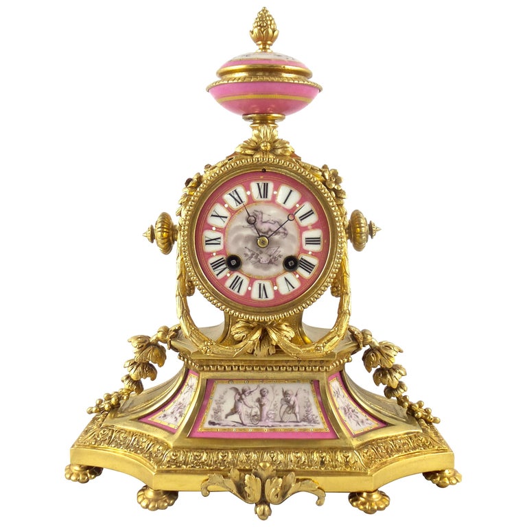 Fine French Japy Freres Gilt Ormolu Bronze and Sèvres Porcelain Mantle Clock For Sale at 1stdibs
