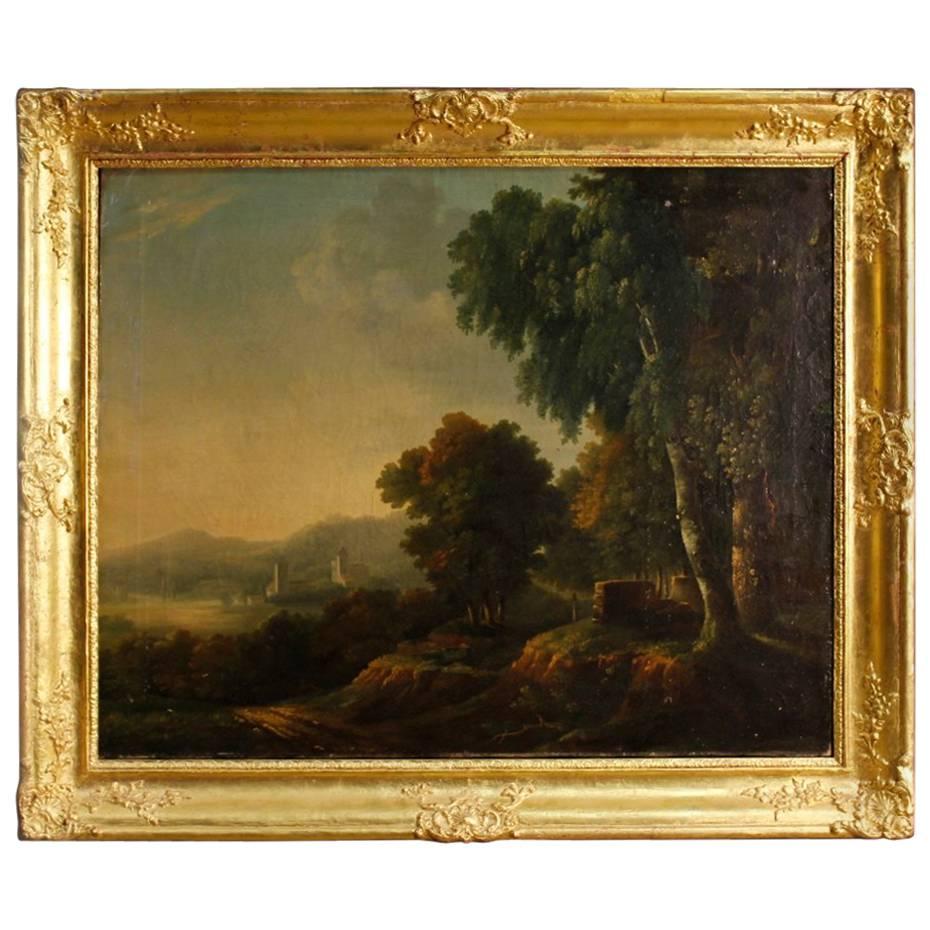 19th Century Painting Landscape with Architectures