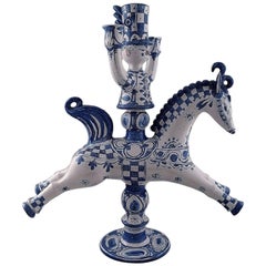 Énorme figurine de Bjorn Wiinblad provenant de la Maison Bleue:: le Cavalier du Chandelier à cheval