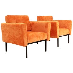 Two Italian Orange Velvet Armchair