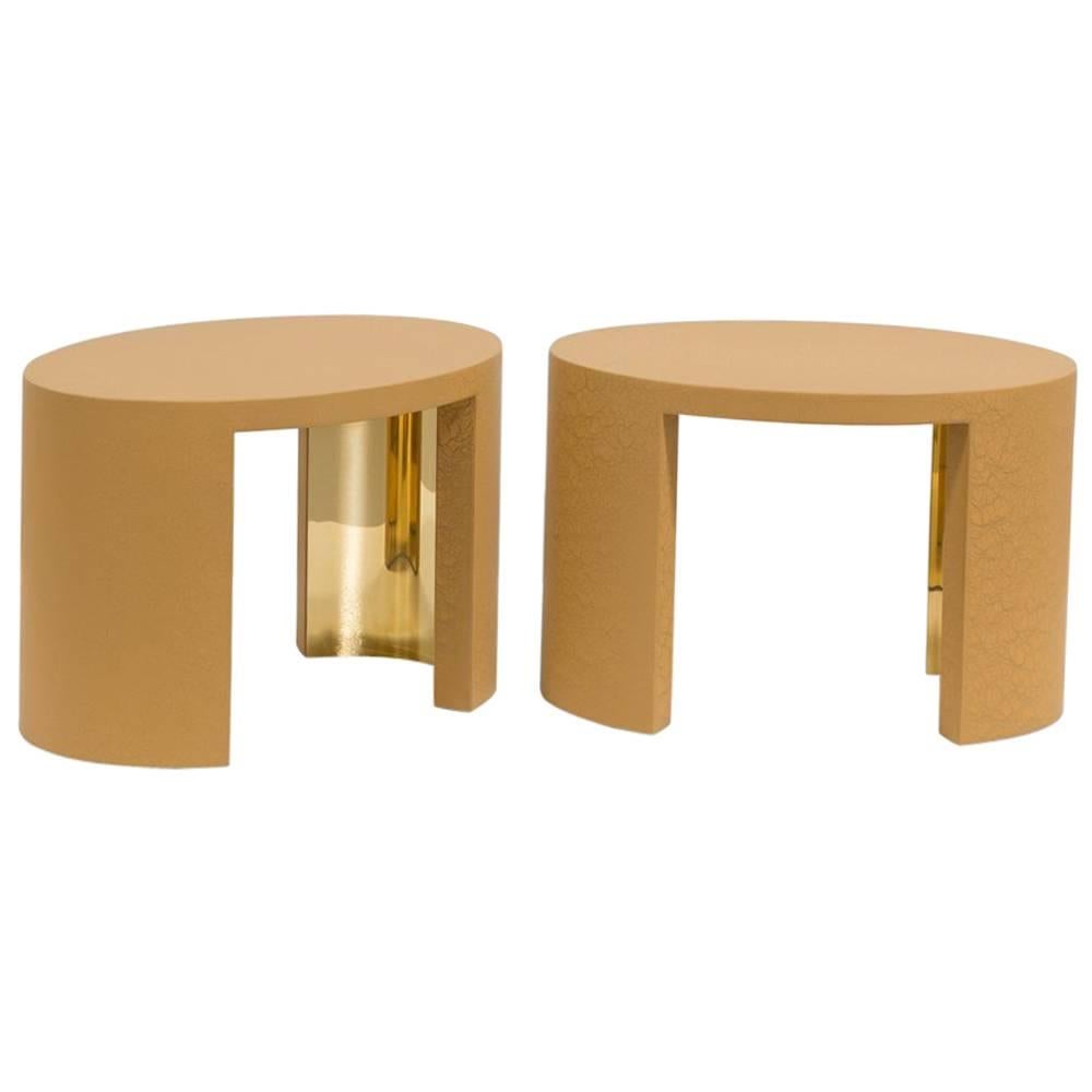 The Oval Crackle Side Tables by Talisman Bespoke For Sale