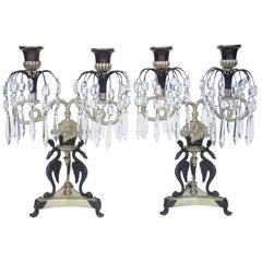 Pair of Bronze and Ormolu Lustre Drop Candelabra