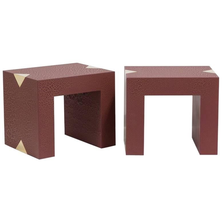 Rectangular Crackle Side Tables by Talisman Bespoke Burgundy and Gold For Sale