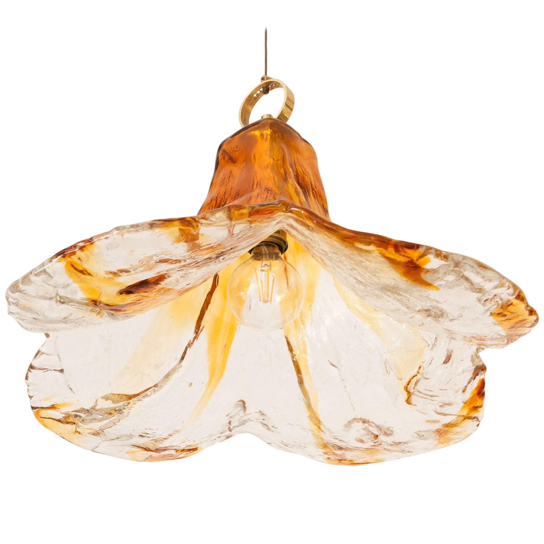 1970s Italian Murano Glass Orange Pendant Hanging Ceiling Light by Mazzega