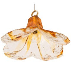 1970s Italian Murano Glass Orange Pendant Hanging Ceiling Light by Mazzega