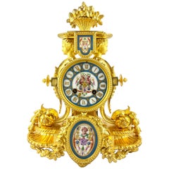Fine French Japy Freres Gilt Ormolu Bronze and Sevres Porcelain Mantle Clock