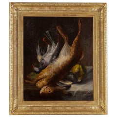 Oil on Canvas Still of Life of Hare & Partridge Sign by Louis Dubois, circa 1850